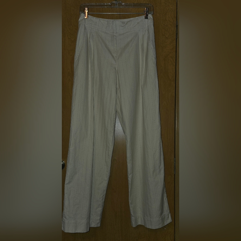 Vintage J.Jill Wide Leg Pin Striped Pants Women’s Sz 6 Beige Cream Linen Blend